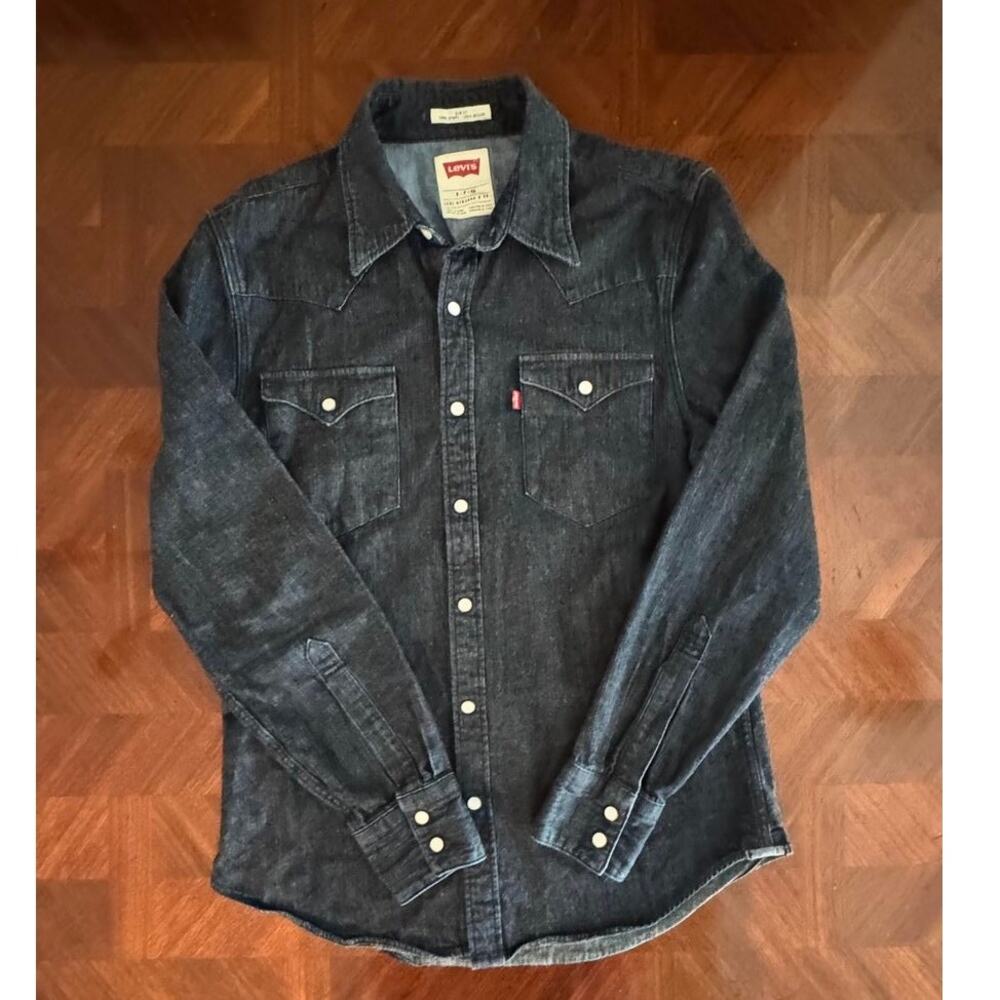 Levi’s Men’s Small Western Denim Shirt Dark Blue - Pearl Snap 65816-0005 - Picture 8 of 14